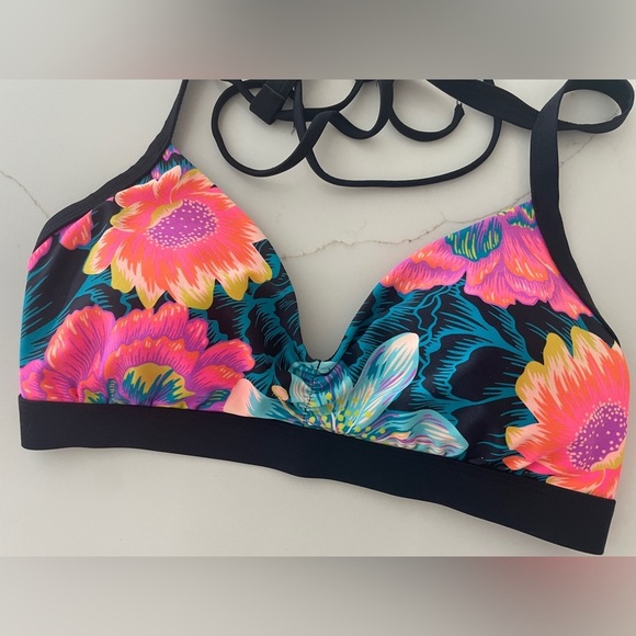 Body Glove for Victoria’s Secret 2019 Neon Floral Drew Back Tie Swim Top in D - Picture 4 of 10